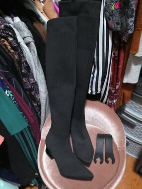 Pashion Footwear Black Knee-High Stretch Sock Boots